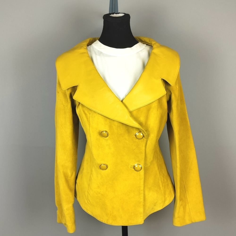 Vintage Danier Leather Double Breasted Blazer Jacket Size Medium Yellow